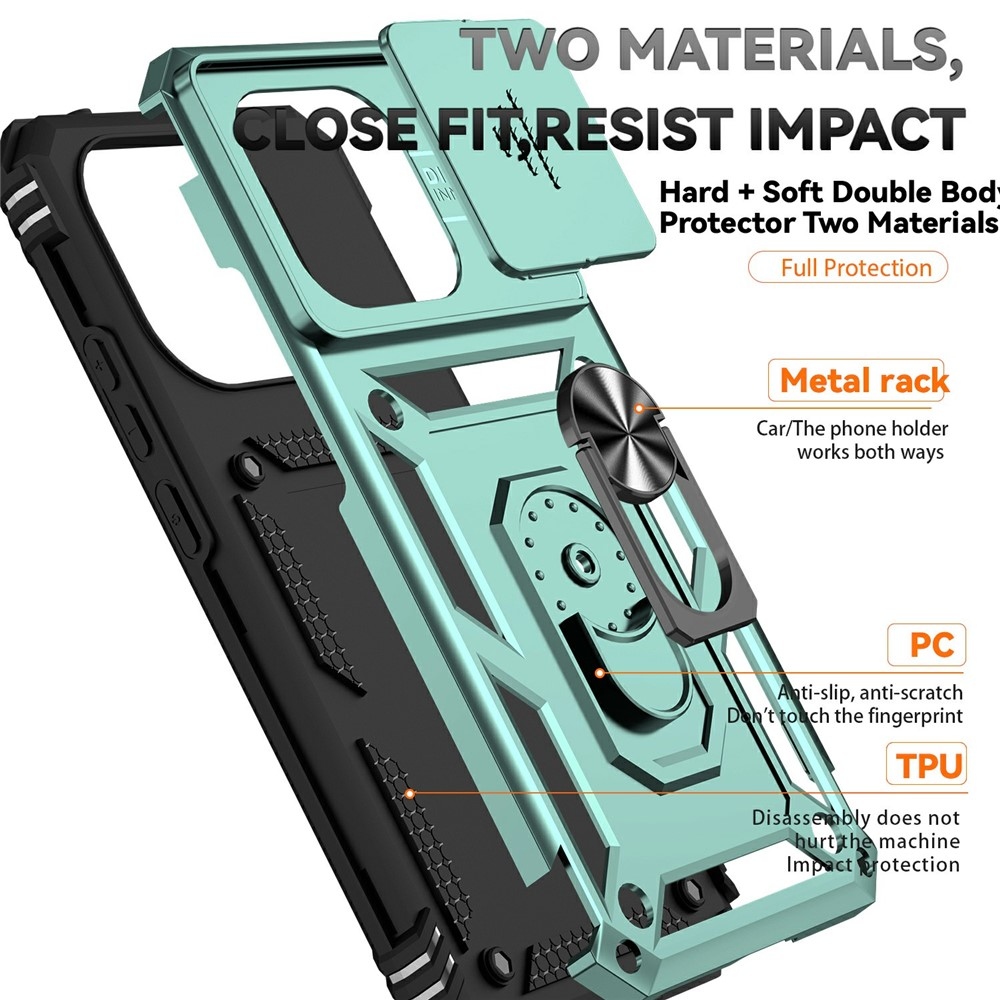 Ring odolný hybridní kryt s úchytem na prst na Xiaomi 15T - zelený