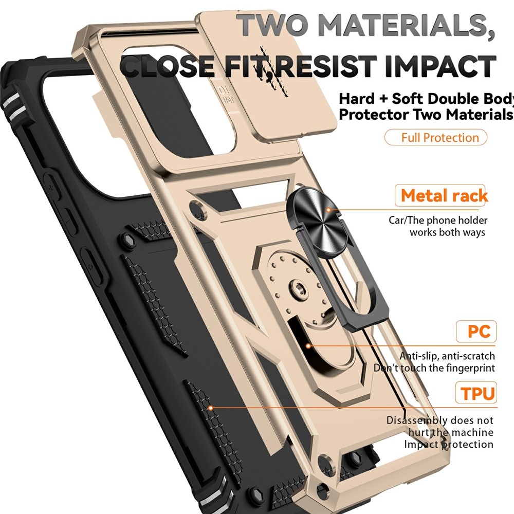 Ring odolný hybridní kryt s úchytem na prst na Xiaomi 15T - zlatý