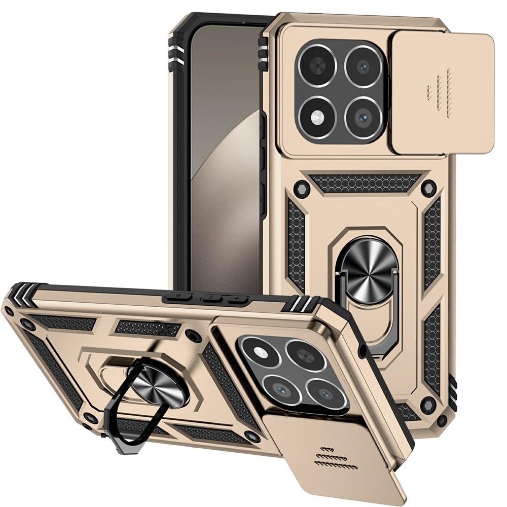 Ring odolný hybridní kryt s úchytem na prst na Xiaomi 15T - zlatý