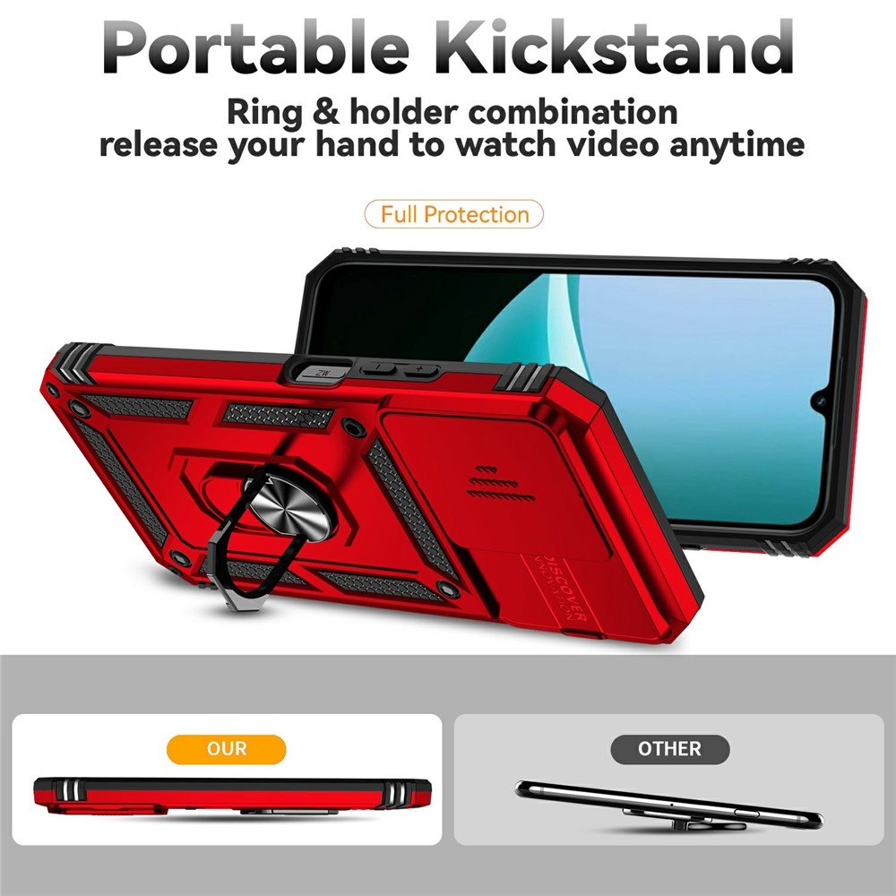 Ring odolný hybridní kryt s úchytem na prst na Xiaomi Redmi 15C 4G/5G (173mm) - červený