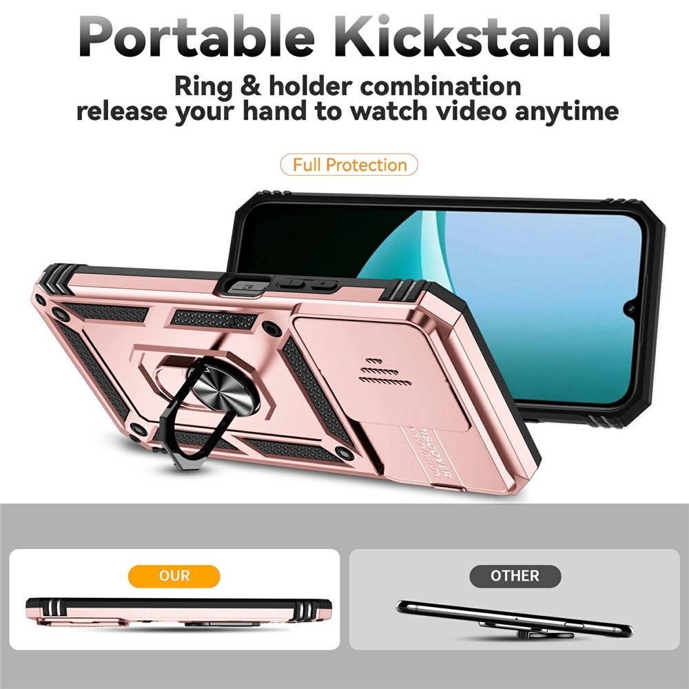 Ring odolný hybridní kryt s úchytem na prst na Xiaomi Redmi 15C 4G/5G (173mm) - růžovozlatý