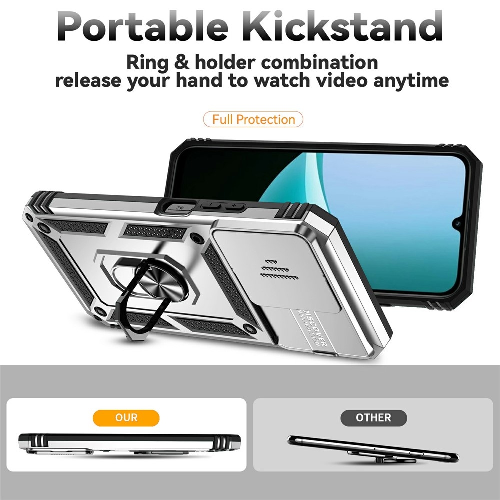 Ring odolný hybridní kryt s úchytem na prst na Xiaomi Redmi 15C 4G/5G (173mm) - stříbrný