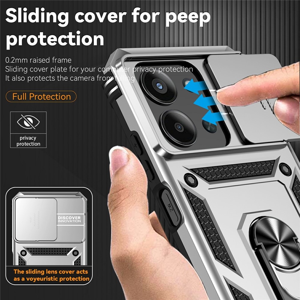 Ring odolný hybridní kryt s úchytem na prst na Xiaomi Redmi 15C 4G/5G (173mm) - stříbrný