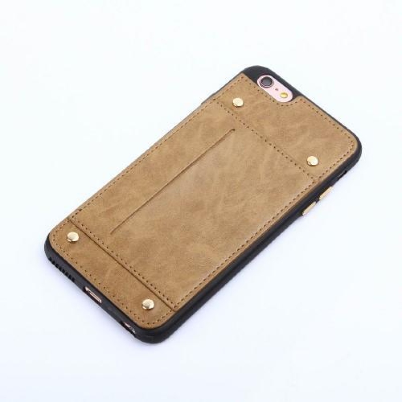 Rivet gelový obal potažený PU kůží s přihrádkou na iPhone 6 Plus a iPhone 6s Plus - béžový