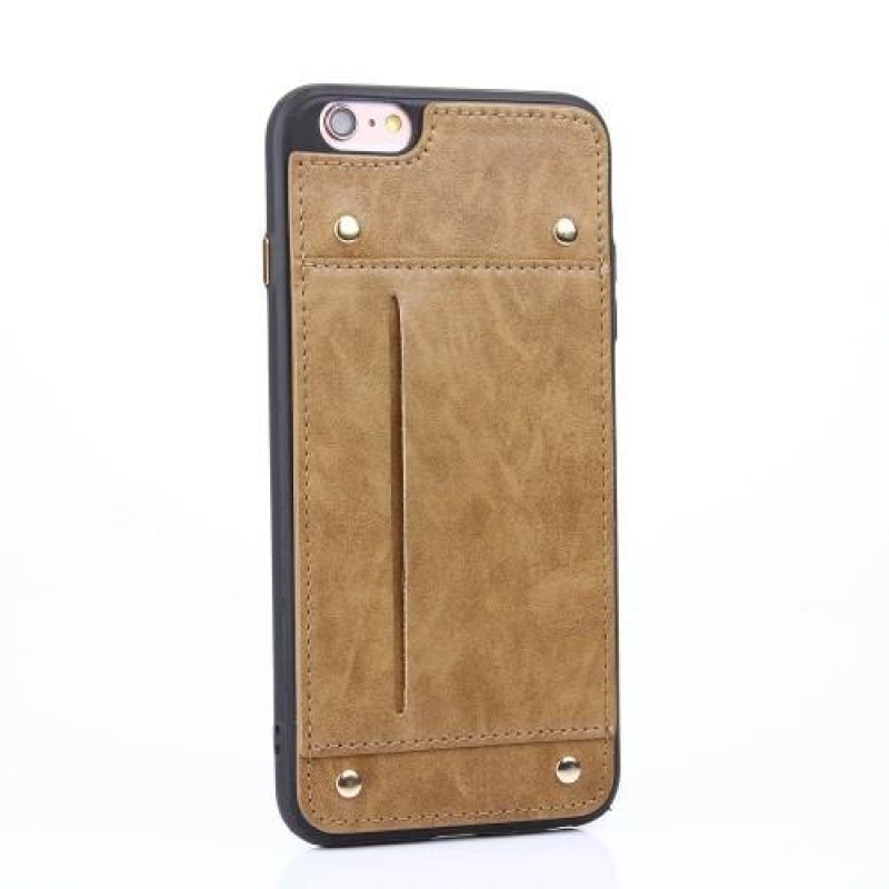 Rivet gelový obal potažený PU kůží s přihrádkou na iPhone 6 Plus a iPhone 6s Plus - béžový