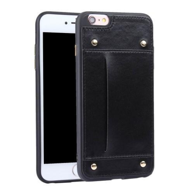 Rivet gelový obal potažený PU kůží s přihrádkou na iPhone 6 Plus a iPhone 6s Plus - černý