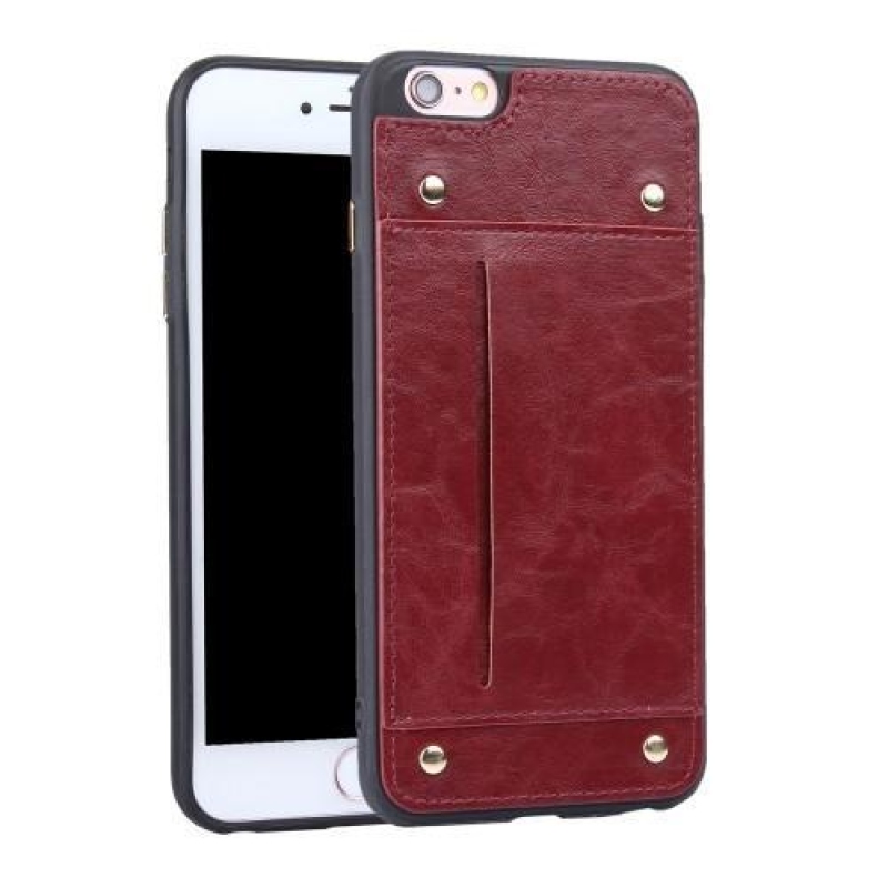 Rivet gelový obal potažený PU kůží s přihrádkou na iPhone 6 Plus a iPhone 6s Plus - červený