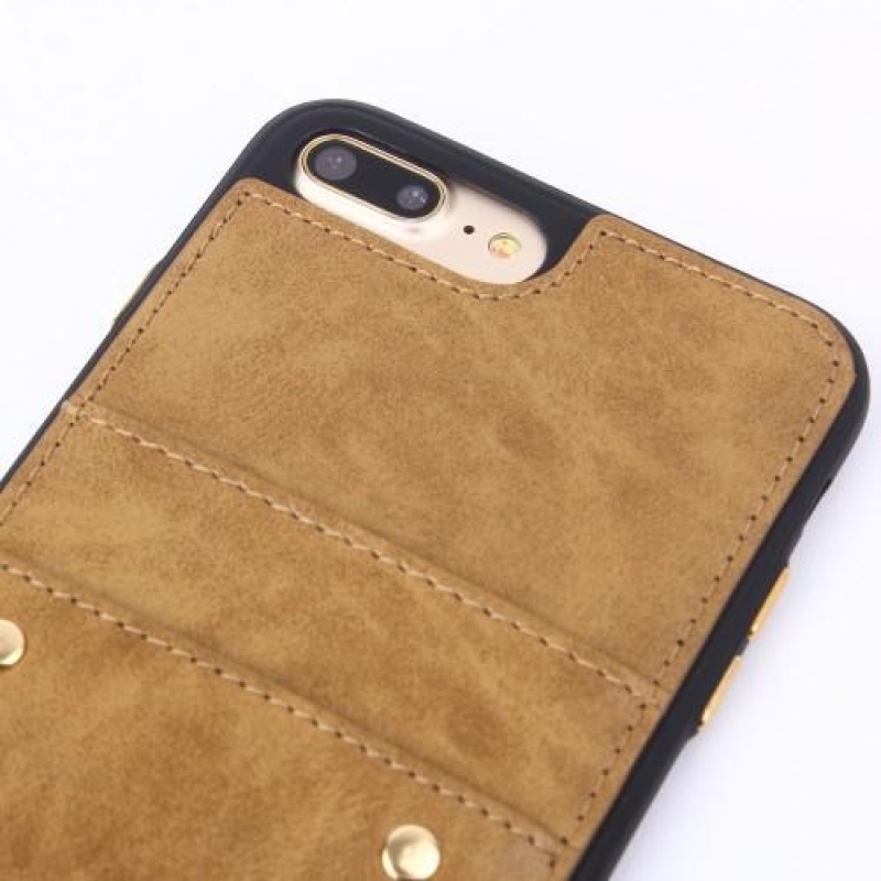 Rivet gelový obal s PU koženými zády a přihrádkou na iPhone 8 Plus a 7 Plus - béžový