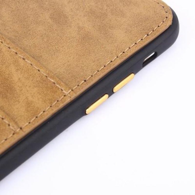 Rivet gelový obal s PU koženými zády a přihrádkou na iPhone 8 Plus a 7 Plus - béžový