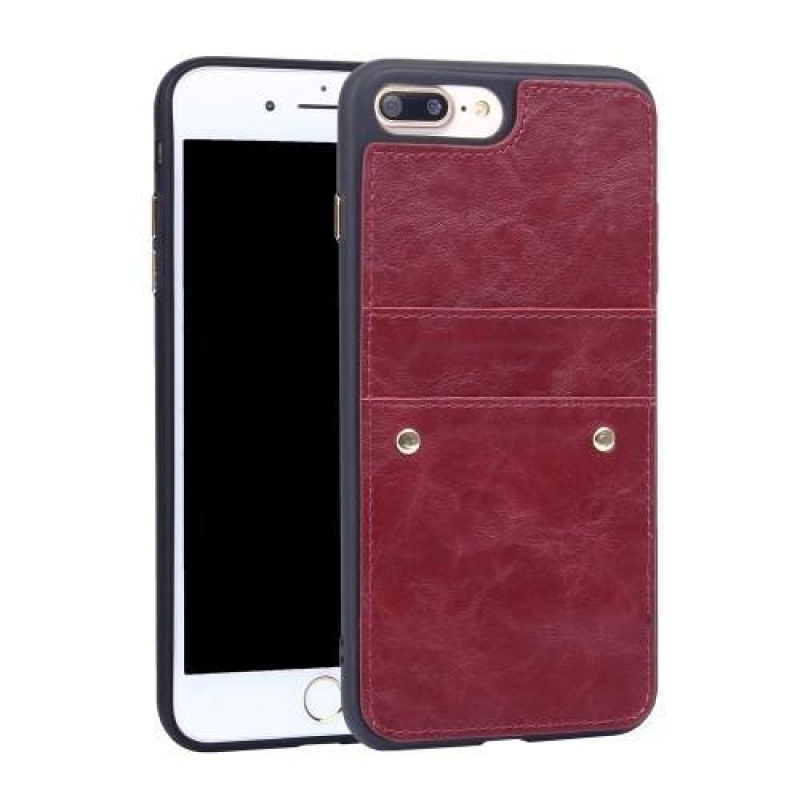 Rivet gelový obal s PU koženými zády a přihrádkou na iPhone 8 Plus a 7 Plus - červený