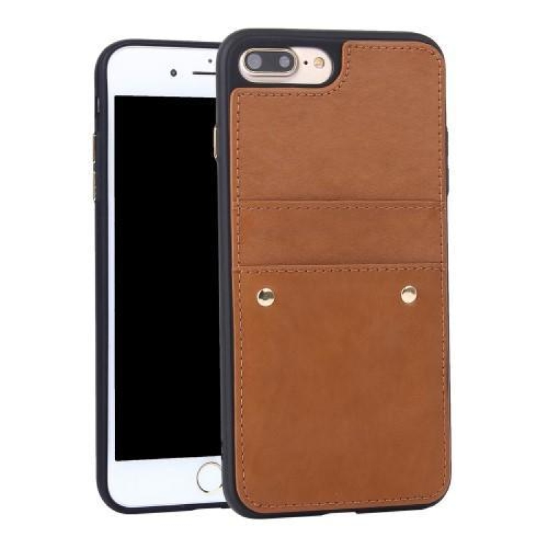 Rivet gelový obal s PU koženými zády a přihrádkou na iPhone 8 Plus a 7 Plus - hnědý