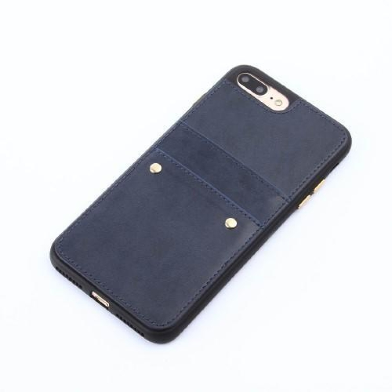 Rivet gelový obal s PU koženými zády a přihrádkou na iPhone 8 Plus a 7 Plus - modrý