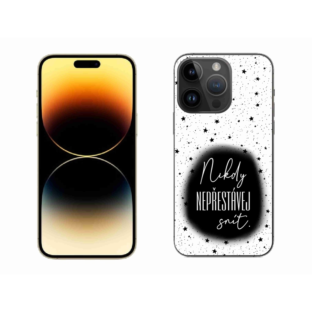 Gelový kryt mmCase na iPhone 14 Pro Max 6.7 - citát 1 černobílé pozadí