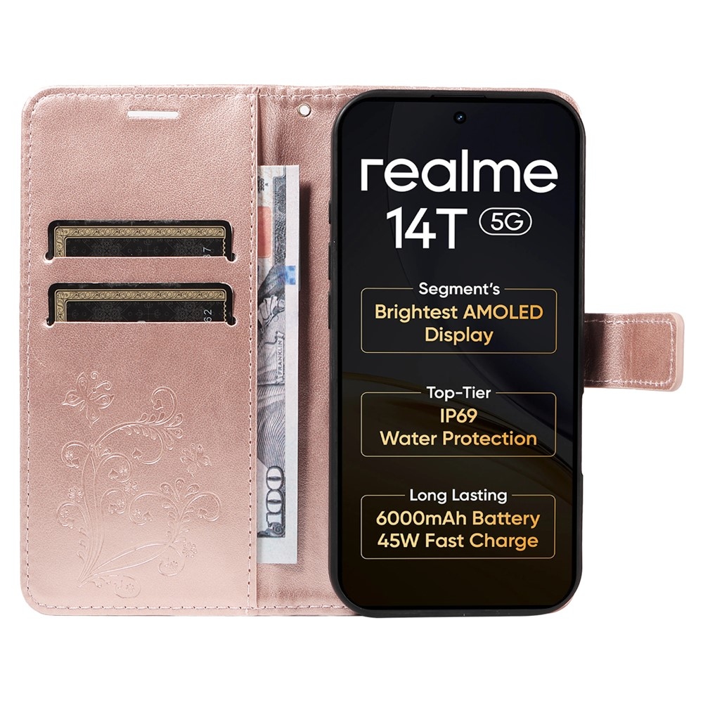 Big Butterfly knížkové pouzdro na Realme 14 5G/14T 5G - růžovozlaté
