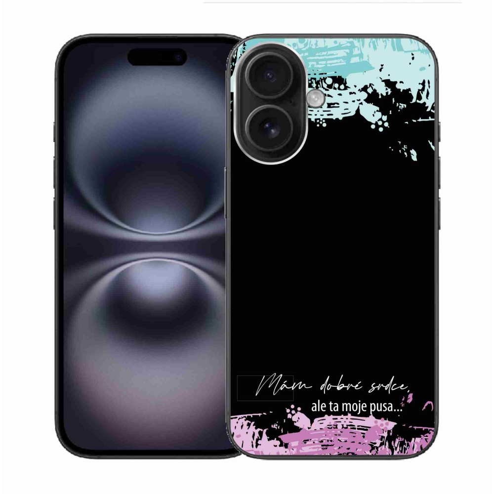 Gelový kryt mmCase na iPhone 16 - vtipný text 3 černé pozadí