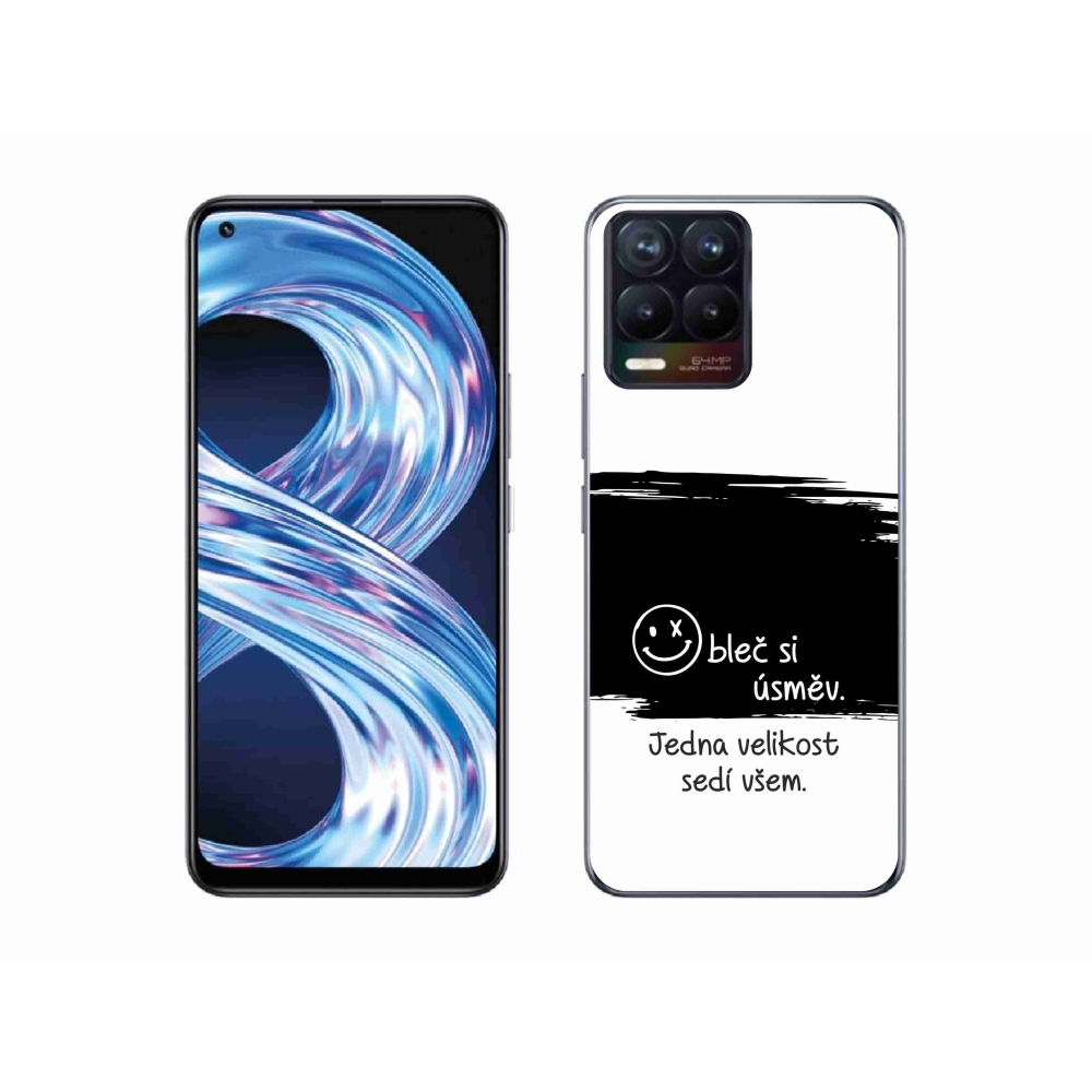 Gelový kryt mmCase na Realme 8 4G - vtipný text 8 černobílé pozadí