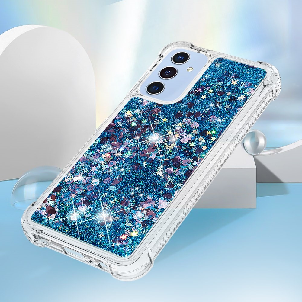 Glitter přesýpací gelový obal na Samsung Galaxy A26 5G - modrý/srdíčka