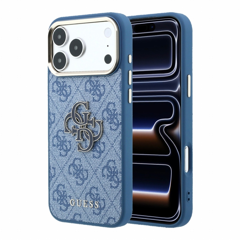 Guess PU 4G Resin Metal Logo Zadní Kryt pro iPhone 18 Pro Blue