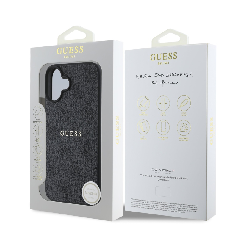 Guess PU 4G Classic Logo MagSafe Zadní Kryt pro iPhone 16 Plus Black