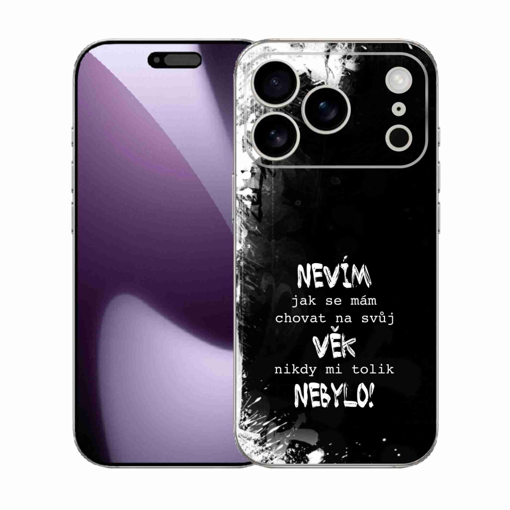 Gelový kryt mmCase na iPhone 17 Pro - vtipný text 14 černé pozadí