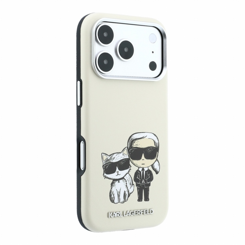 Karl Lagerfeld PU Semi Wrap Smooth Sketch Bodies Magsafe Zadní Kryt pro iPhone 18 Pro Beige