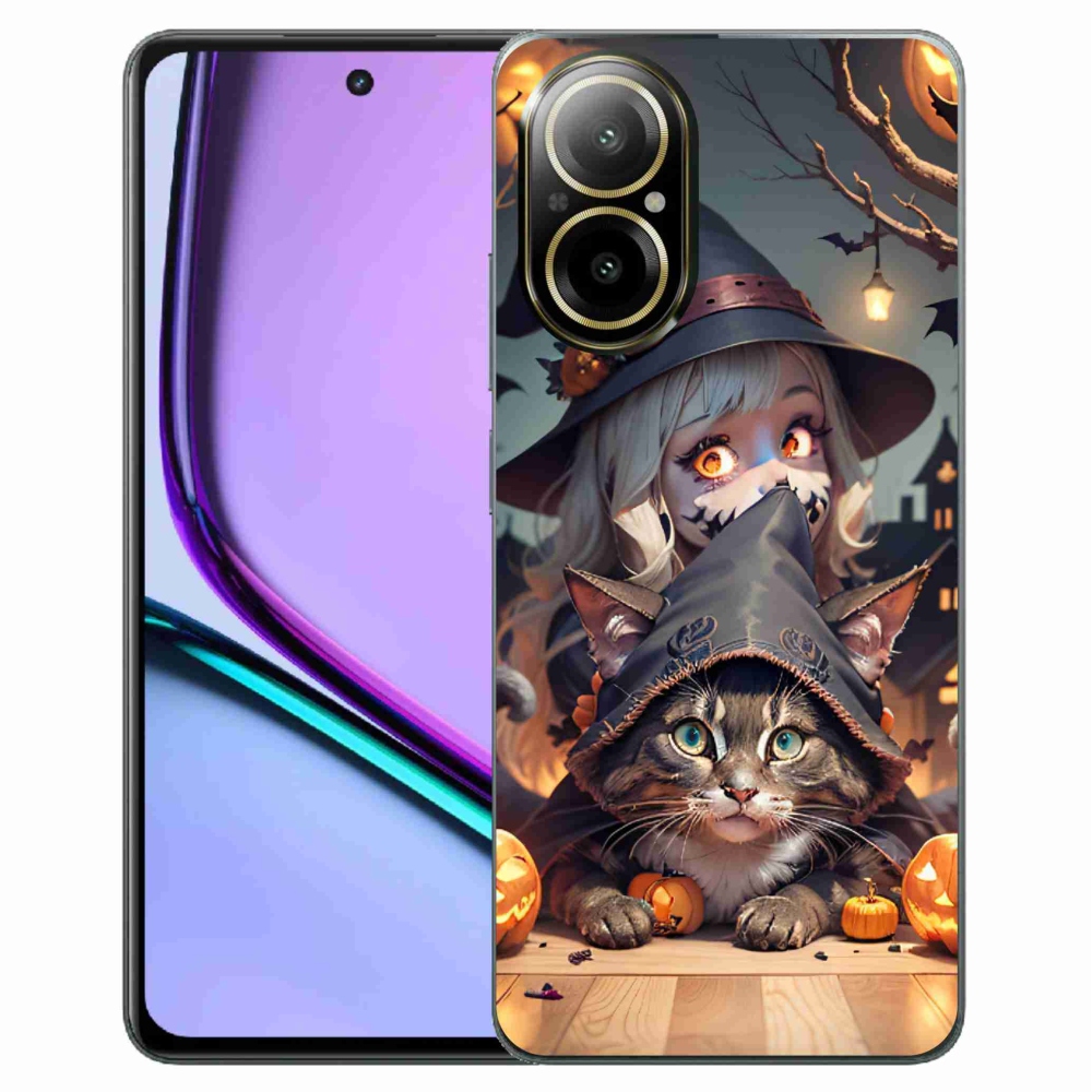 Gelový kryt mmCase na Realme C67 - čarodějnice s kočkou