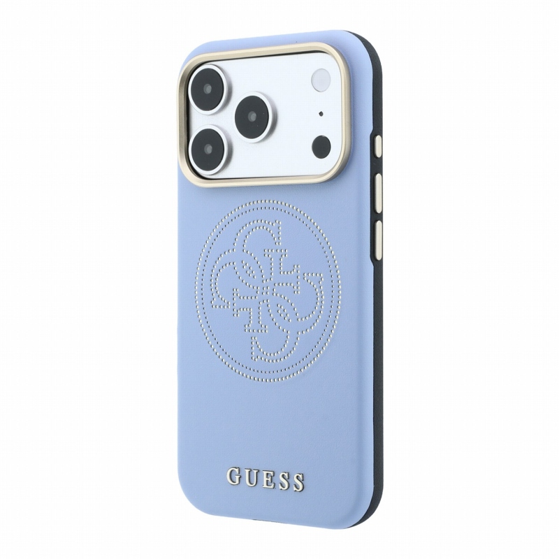 Guess PU Semi Wrap Perforated 4G Logo MagSafe Zadní Kryt pro iPhone 18 Pro Blue