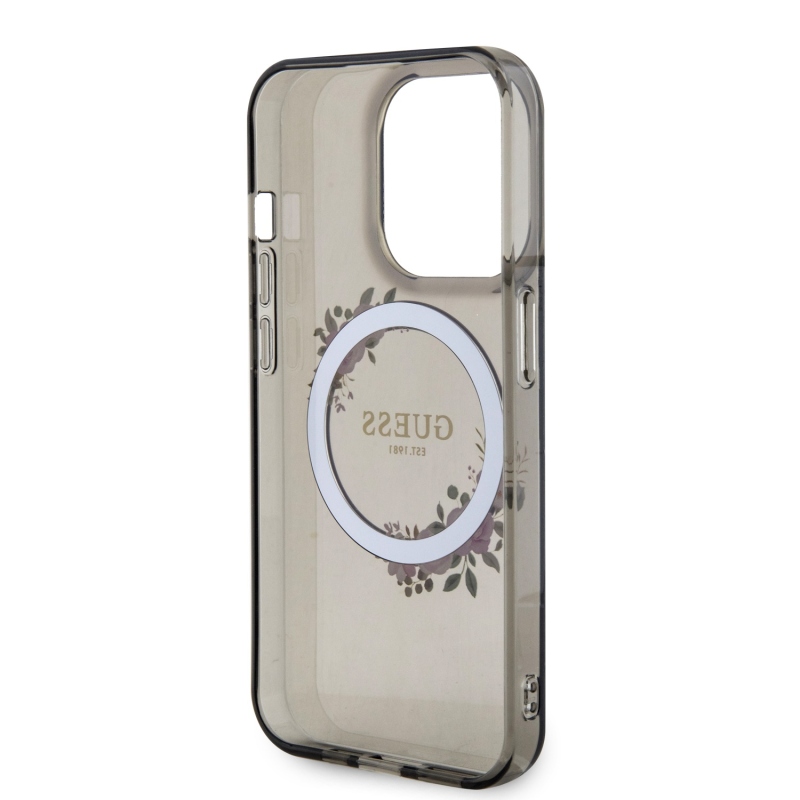 Guess PC/TPU Flowers Ring Glossy Logo MagSafe Zadní Kryt pro iPhone 13 Pro Black 