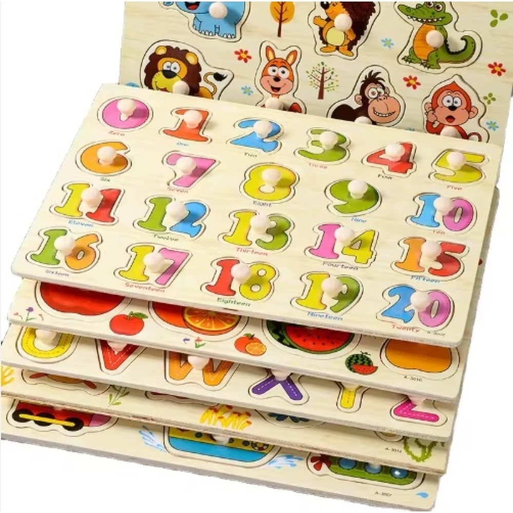 Dřevěné dětské puzzle s úchytem - safari 2