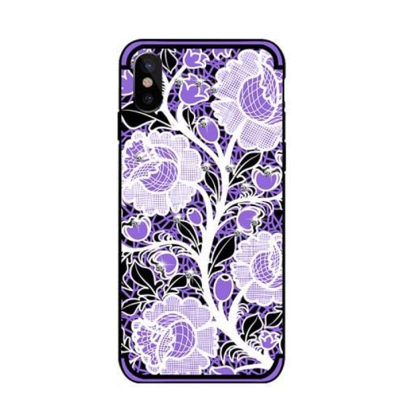 Roses dekorovaný gelový obal na iPhone X - fialový