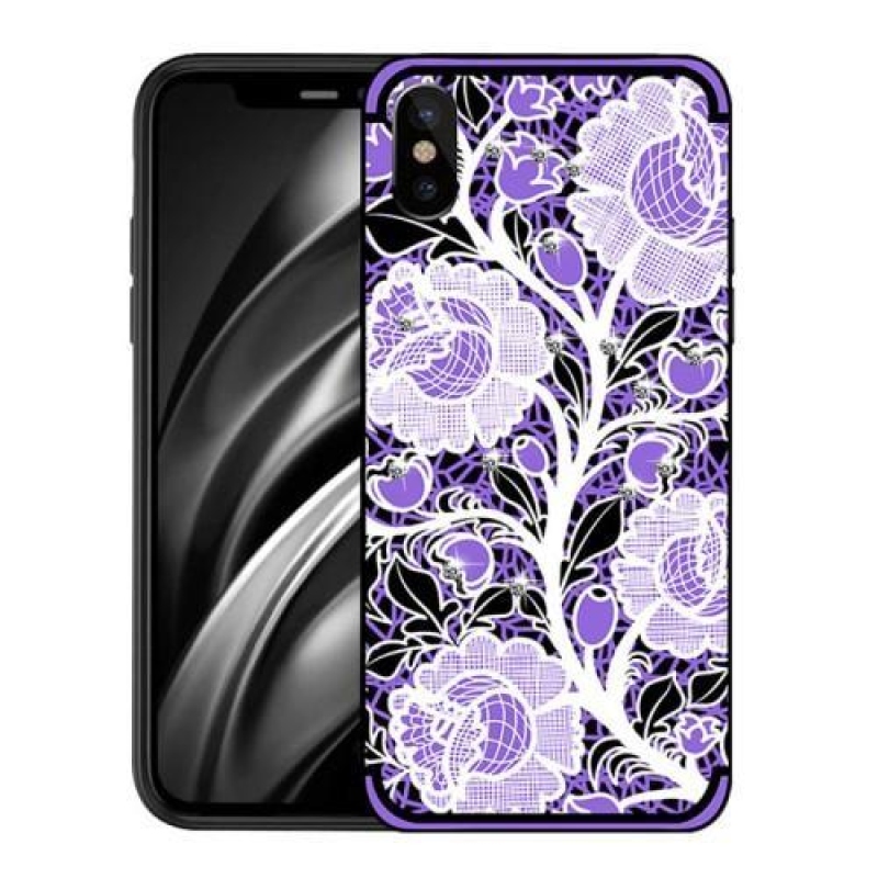 Roses dekorovaný gelový obal na iPhone X - fialový