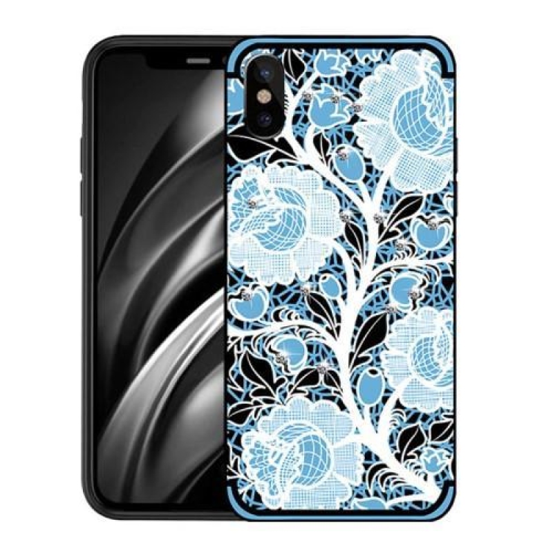 Roses dekorovaný gelový obal na iPhone X - modrý