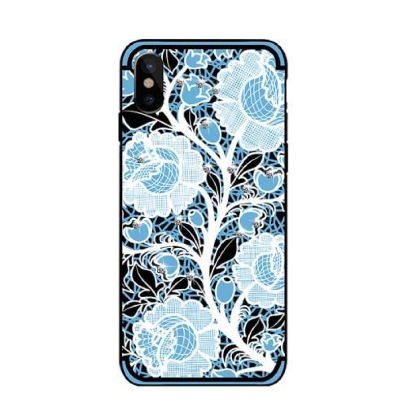 Roses dekorovaný gelový obal na iPhone X - modrý