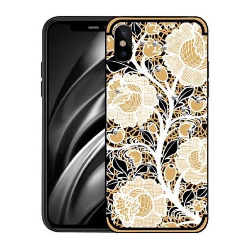 Roses dekorovaný gelový obal na iPhone X - oranžový