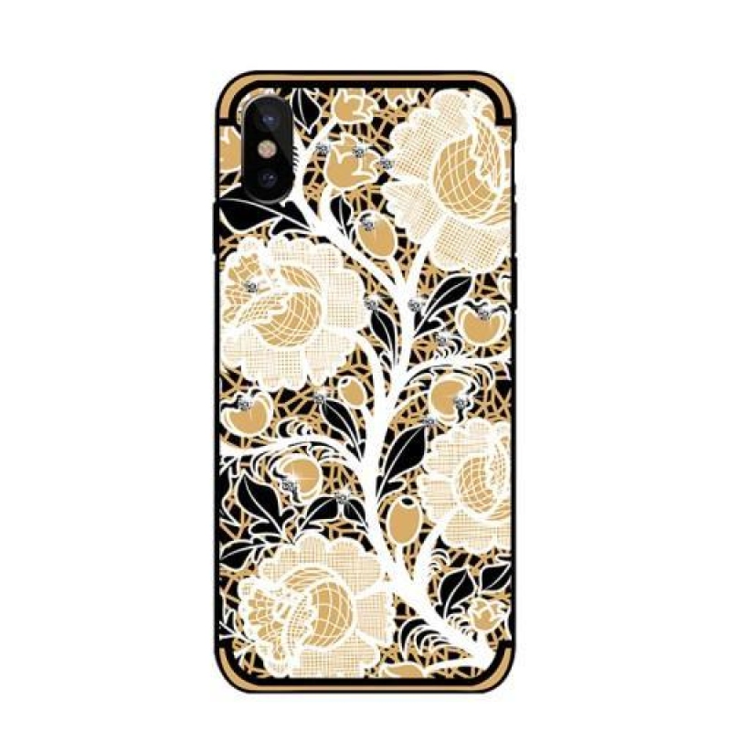 Roses dekorovaný gelový obal na iPhone X - oranžový
