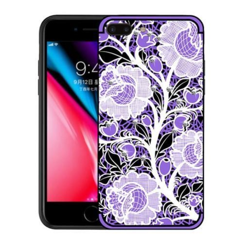 Roses gelový obal s krystaly na iPhone 7 Plus a iPhone 8 Plus - fialový