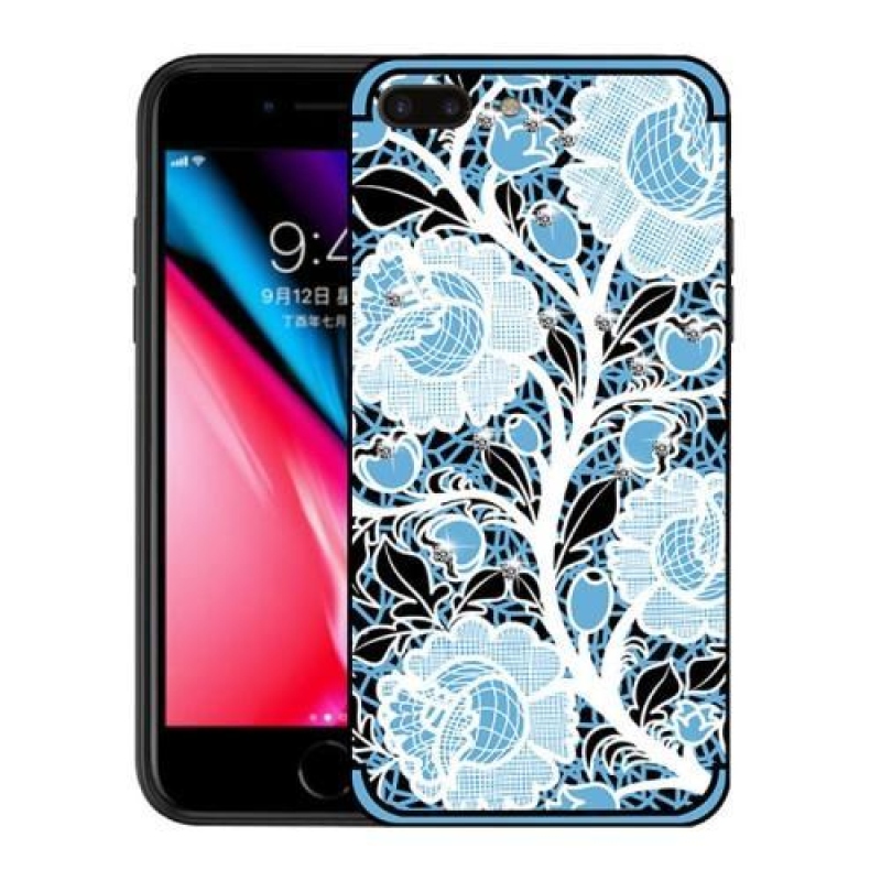 Roses gelový obal s krystaly na iPhone 7 Plus a iPhone 8 Plus - modrý