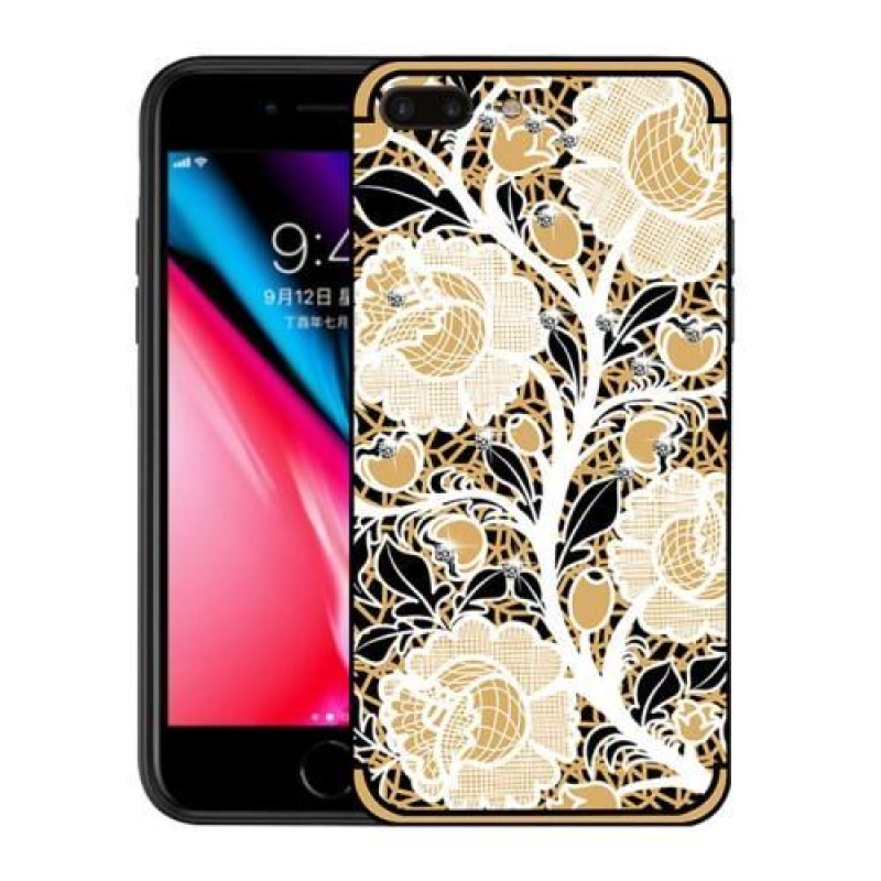 Roses gelový obal s krystaly na iPhone 7 Plus a iPhone 8 Plus - oranžový