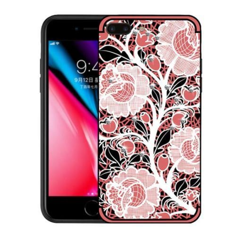 Roses gelový obal s krystaly na iPhone 7 Plus a iPhone 8 Plus - růžový