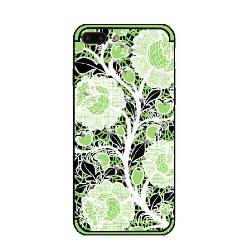 Roses gelový obal s krystaly na iPhone 7 Plus a iPhone 8 Plus - zelený
