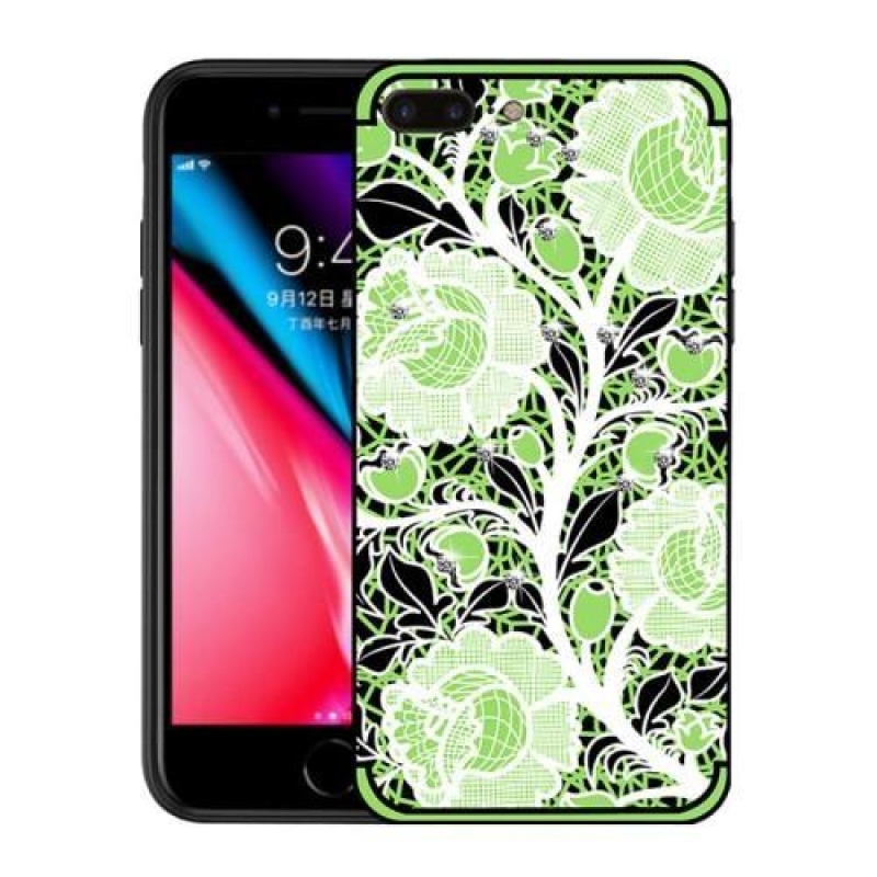 Roses gelový obal s krystaly na iPhone 7 Plus a iPhone 8 Plus - zelený