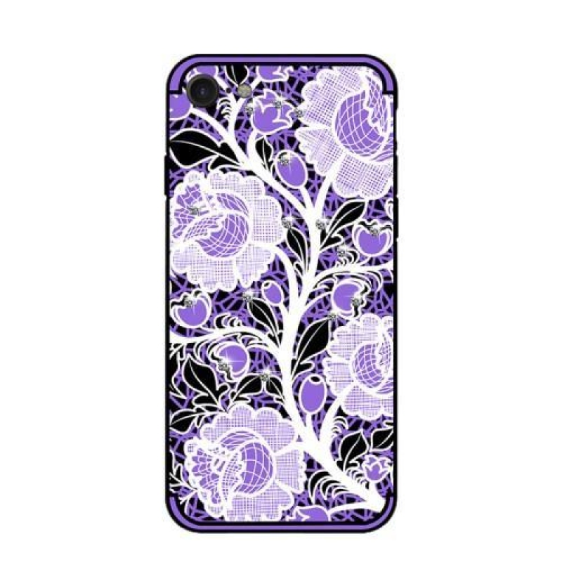 Roses gelový obal s krystaly na iPhone 8 a iPhone 7 - fialový