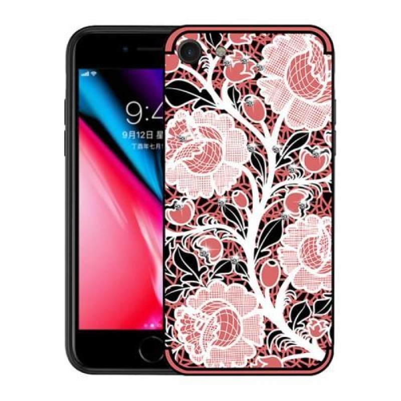 Roses gelový obal s krystaly na iPhone 8 a iPhone 7 - růžový