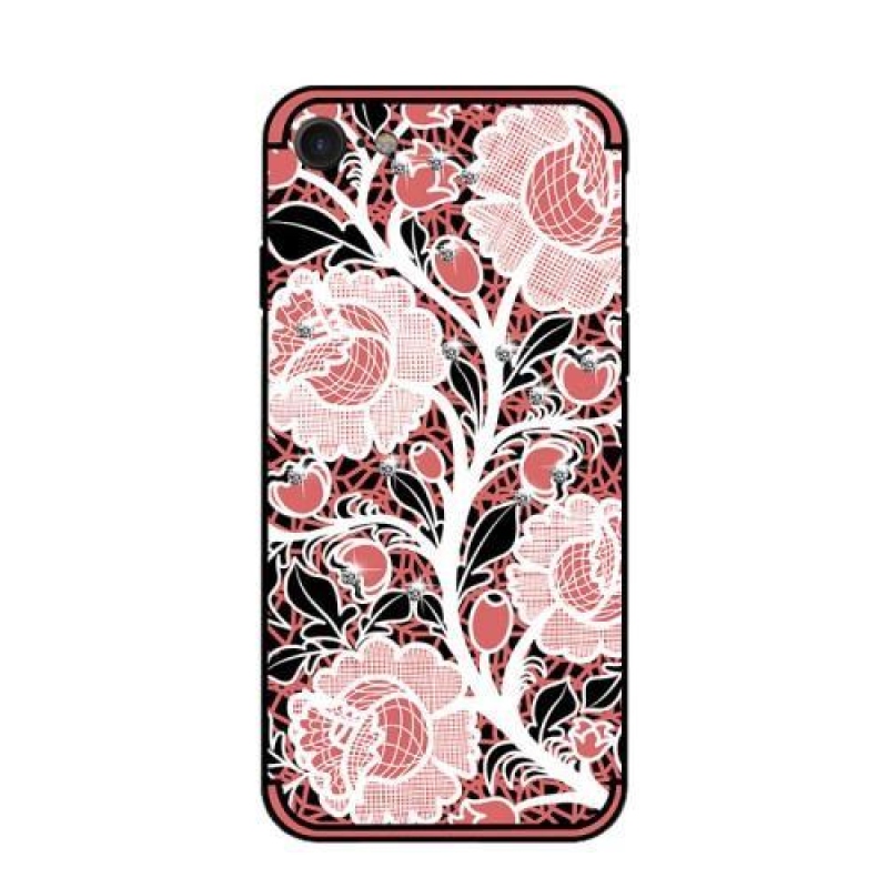 Roses gelový obal s krystaly na iPhone 8 a iPhone 7 - růžový