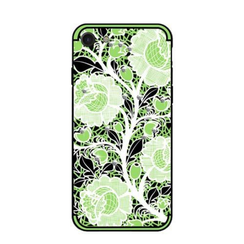 Roses gelový obal s krystaly na iPhone 8 a iPhone 7 - zelený