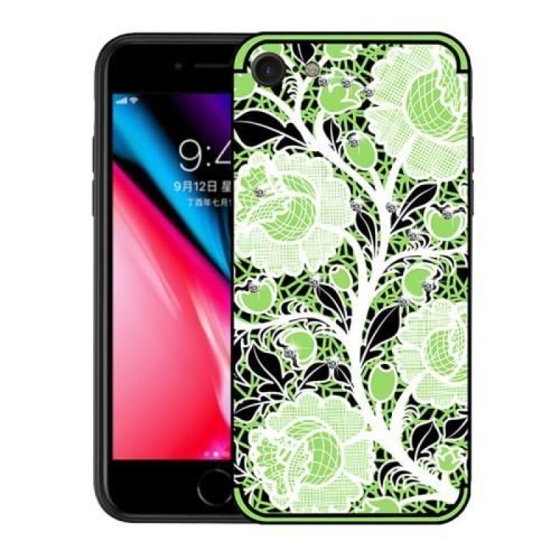 Roses gelový obal s krystaly na iPhone 8 a iPhone 7 - zelený