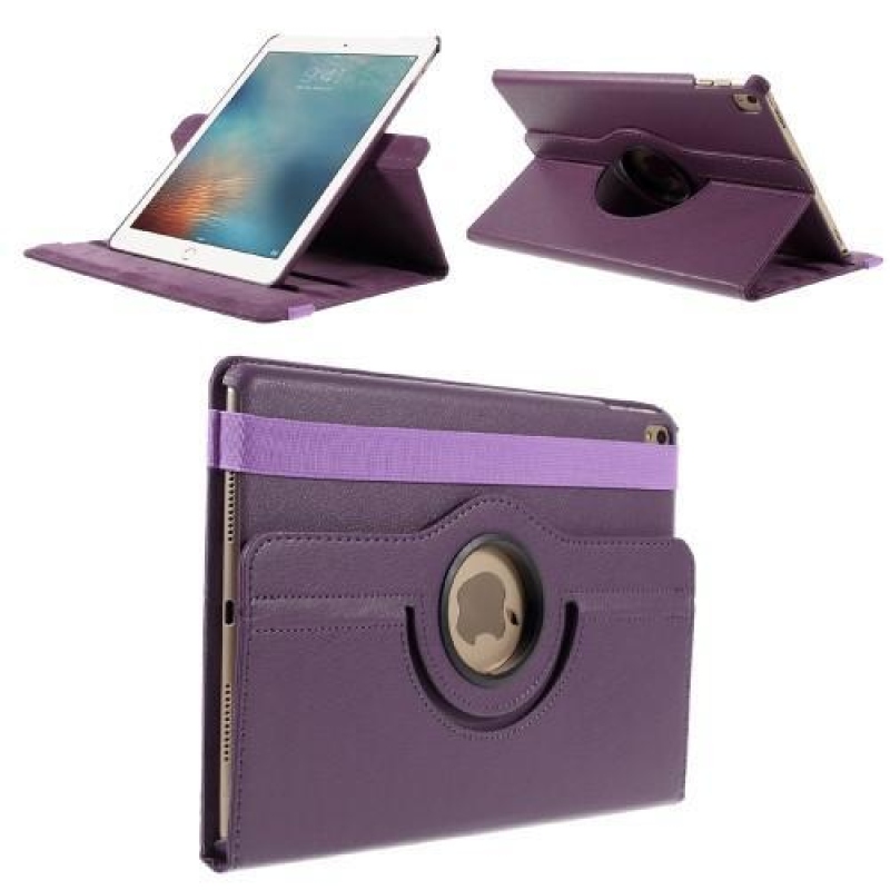Rotační klopové pouzdro z PU kůže na iPad Pro 9.7 - tmavěfialové