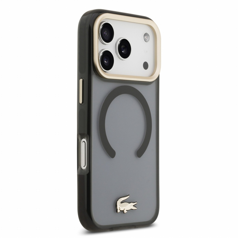 Lacoste IML Shockproof Petit Pique Gold Logo MagSafe Zadní Kryt pro iPhone 18 Pro Black