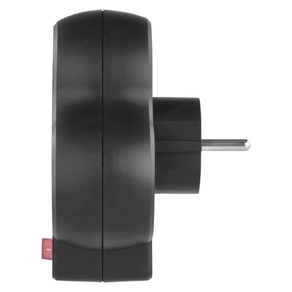 Rozbočovací zásuvka 2×, vyp., 1×USB-A+1×USB-C - černá