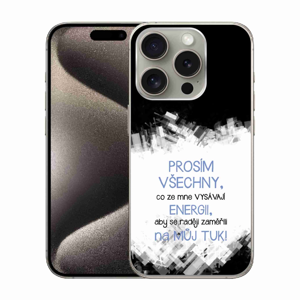 Gelový kryt mmCase na iPhone 15 Pro - vtipný text 1 modrý